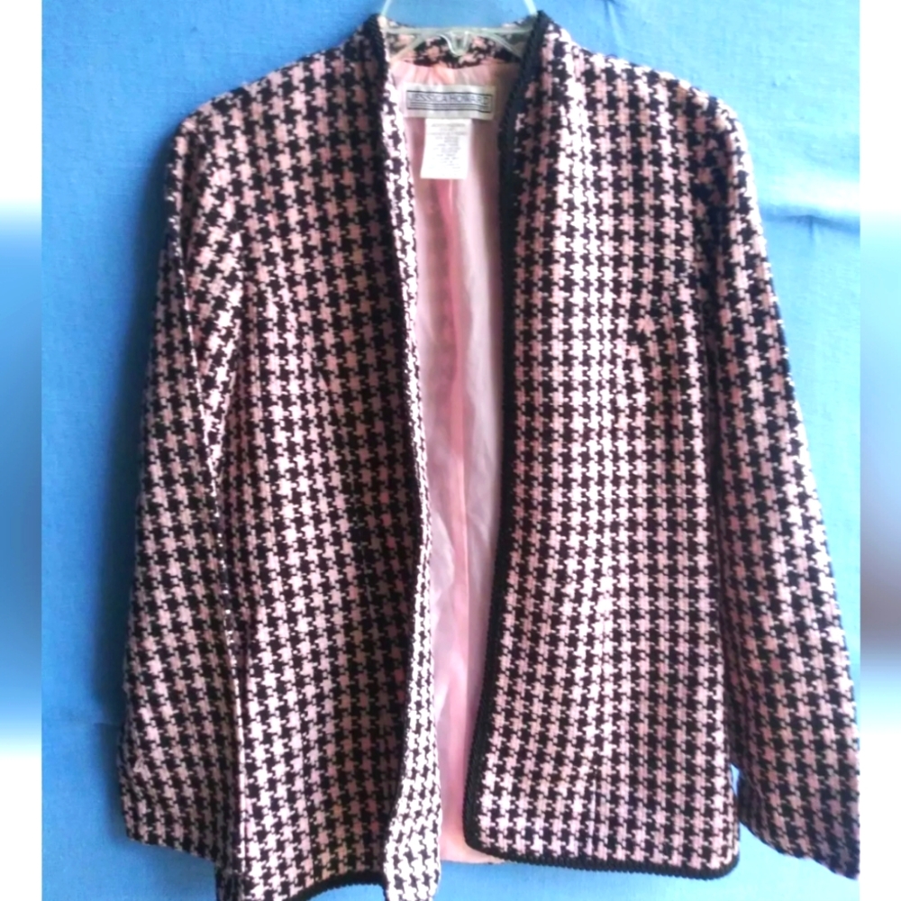 Jessica Howard Women's Size 6 Pink Black Houndstooth Blazer B1